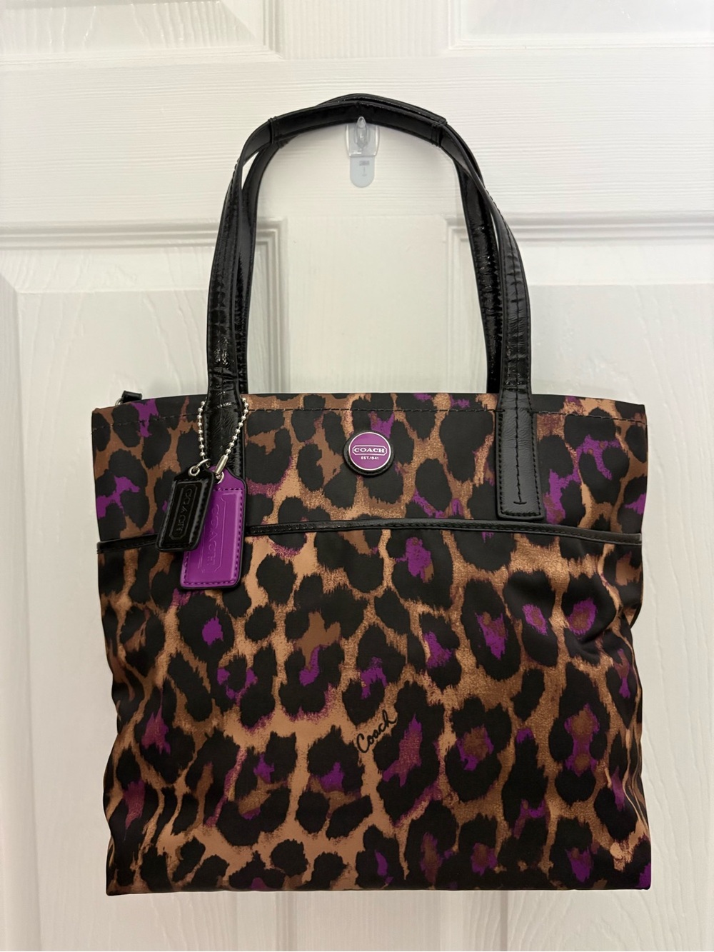 Coach Leopard-Print Tote in Brown, Black and Purple - Brand New Without Tags